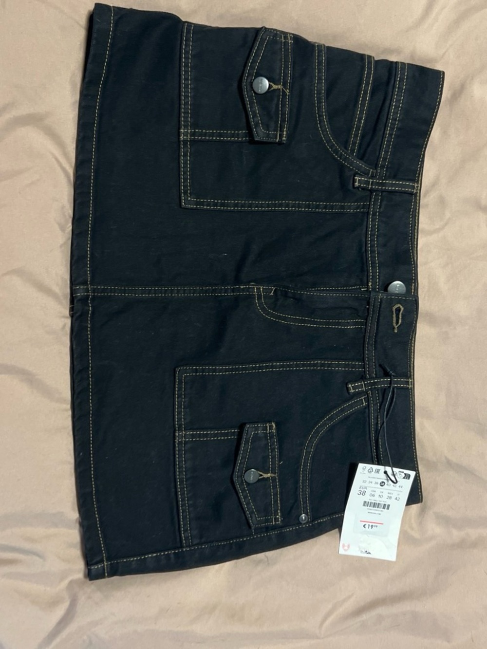 Bershka Black Cargo Mini Skirt with Contrast Stitching